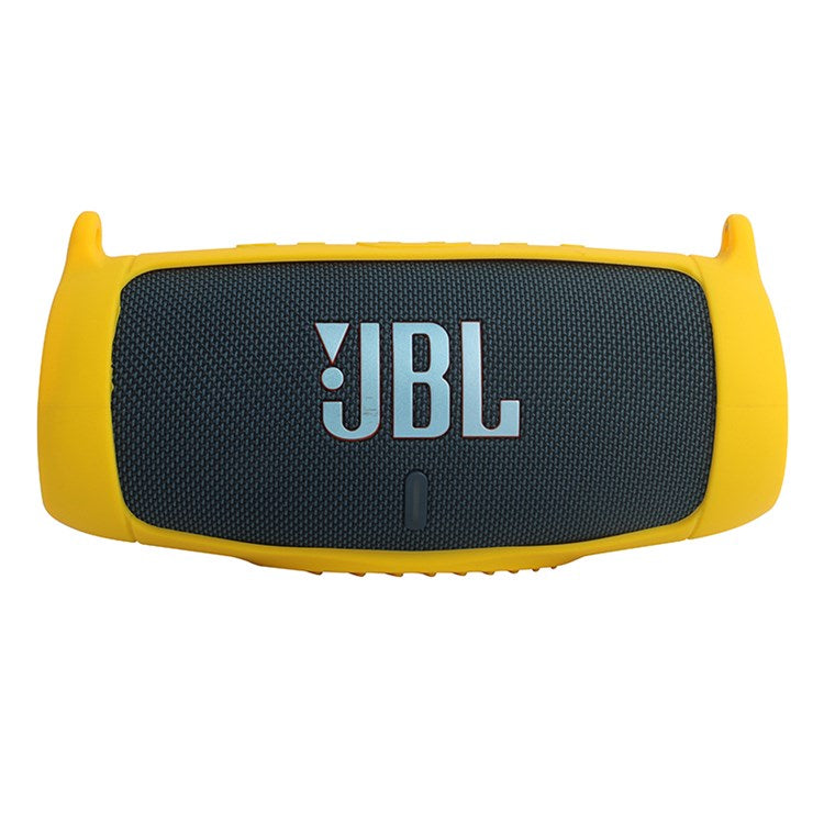 For JBL Charge 5 Silicone Carrying Case Bluetooth Speaker Anti-drop Protective Cover with Shoulder Strap and Carabiner - Yellow