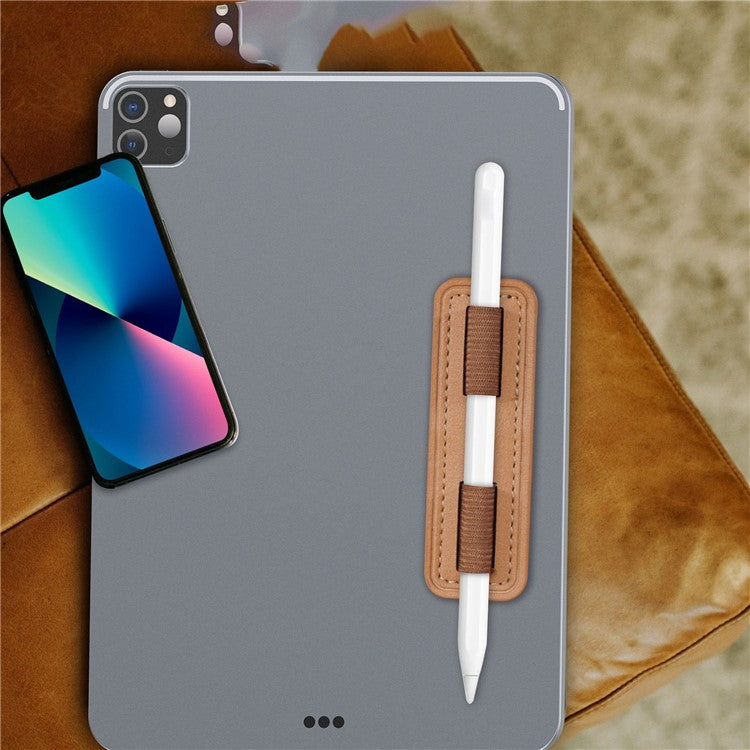 AHASTYLE PT184 For Apple Pencil Adhesive PU Leather Stylus Pen Holder Elastic Band Design Pen Fixing Sleeve - Brown