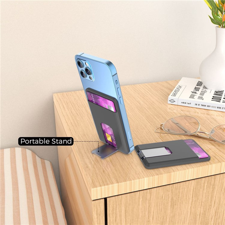 AHASTYLE PT133-H Magnetic Card Holder for iPhone 14 / 13 / 12 Series, Card Pocket Phone Stand  Bracket - Black