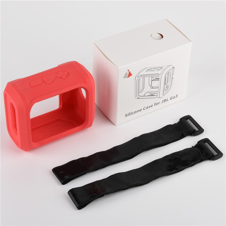 LIGHTNING POWER Silicone Case for JBL GO3 Portable Speaker Sleeve Protective Cover with Strap - Red