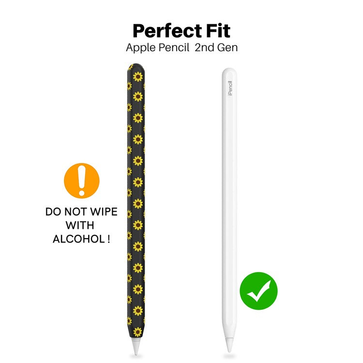 AHASTYLE PT65-SF Pen Sleeve for Apple Pencil (2nd Generation), Sunflower Pattern Stylus Pen Silicone Case Protective Cover - Black