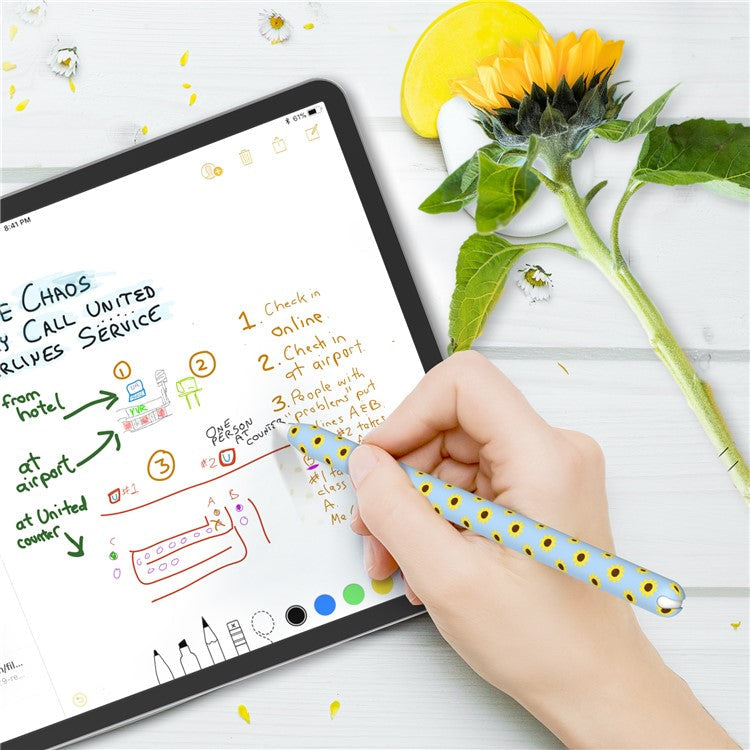 AHASTYLE PT65-SF Pen Sleeve for Apple Pencil (2nd Generation), Sunflower Pattern Stylus Pen Silicone Case Protective Cover - Blue