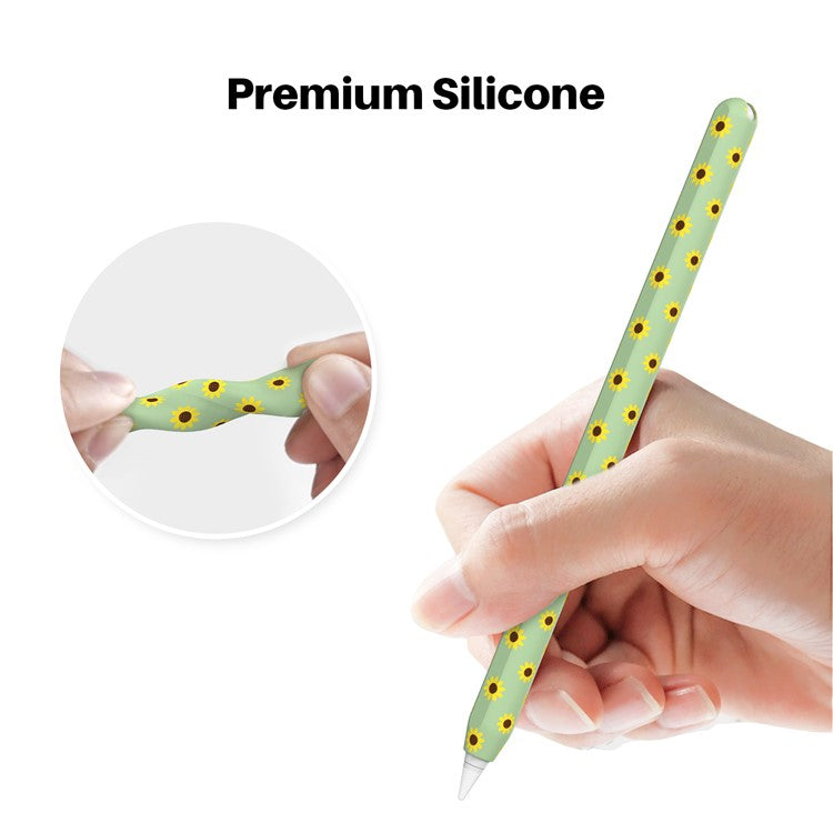 AHASTYLE PT65-SF Pen Sleeve for Apple Pencil (2nd Generation), Sunflower Pattern Stylus Pen Silicone Case Protective Cover - Green
