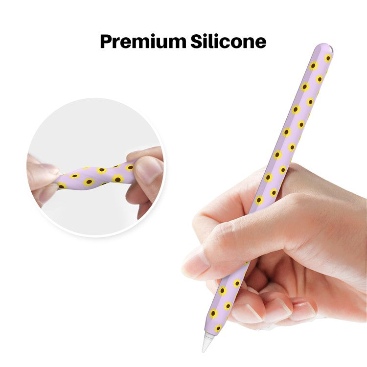 AHASTYLE PT65-SF Pen Sleeve for Apple Pencil (2nd Generation), Sunflower Pattern Stylus Pen Silicone Case Protective Cover - Purple