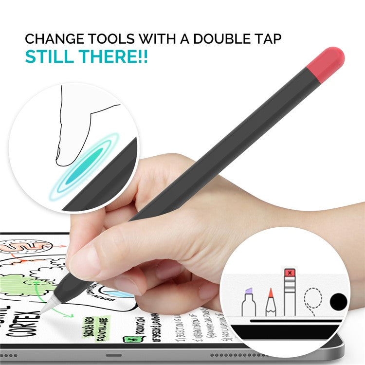 AHASTYLE PT65-2 for Apple Pencil (2nd Generation) Touch Pen Protective Sleeve Contrast Color Stylus Pen Silicone Case - Black / Red