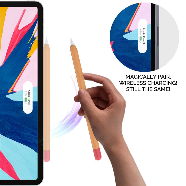 AHASTYLE PT65-2 for Apple Pencil (2nd Generation) Touch Pen Protective Sleeve Contrast Color Stylus Pen Silicone Case - Orange / Red