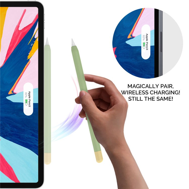 AHASTYLE PT65-2 for Apple Pencil (2nd Generation) Touch Pen Protective Sleeve Contrast Color Stylus Pen Silicone Case - Avocado Green / Yellow