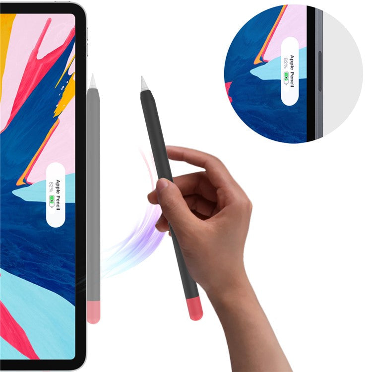 AHASTYLE PT65-2 Silicone Sleeve for Apple Pencil (2nd Generation), Contrast Color Stylus Pen Soft Protective Cover - Black / Red