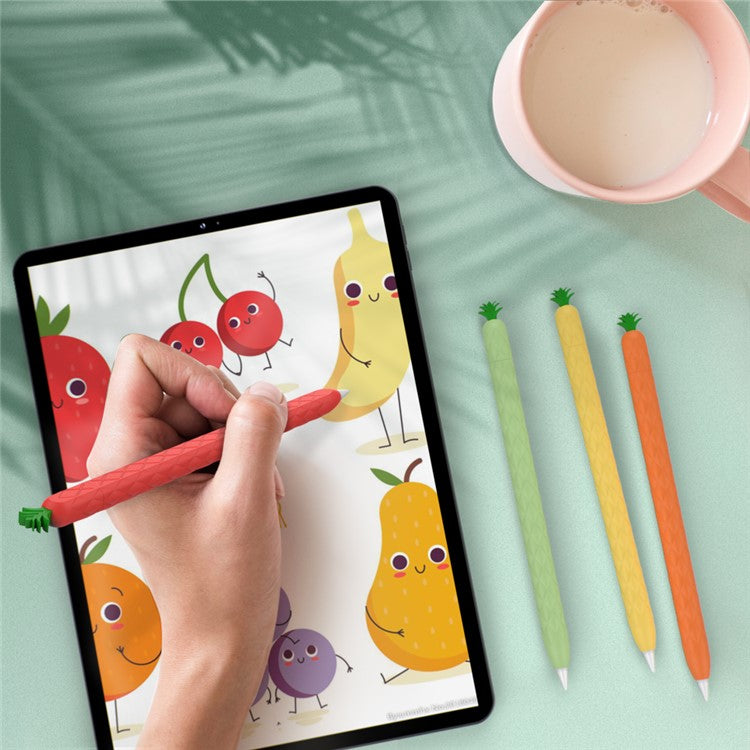 AHASTYLE PT106-2 for Apple Pencil Pro / Pencil (2nd Generation) Stylus Pen Silicone Skin Case Pineapple Style Protective Cover - Red