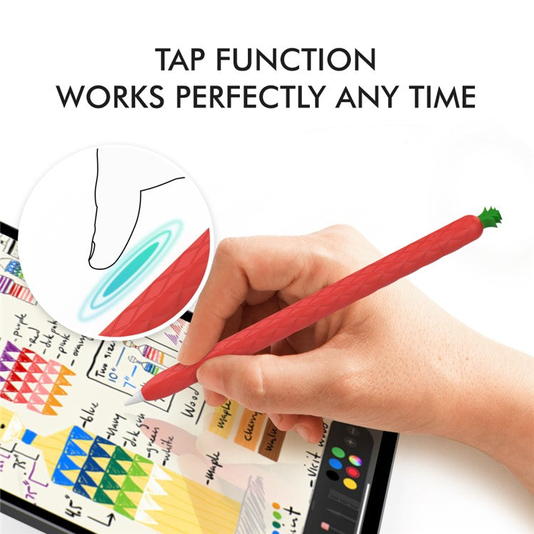 AHASTYLE PT106-2 for Apple Pencil Pro / Pencil (2nd Generation) Stylus Pen Silicone Skin Case Pineapple Style Protective Cover - Red