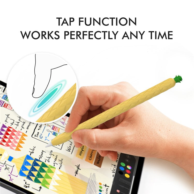 AHASTYLE PT106-2 for Apple Pencil Pro / Pencil (2nd Generation) Stylus Pen Silicone Skin Case Pineapple Style Protective Cover - Yellow