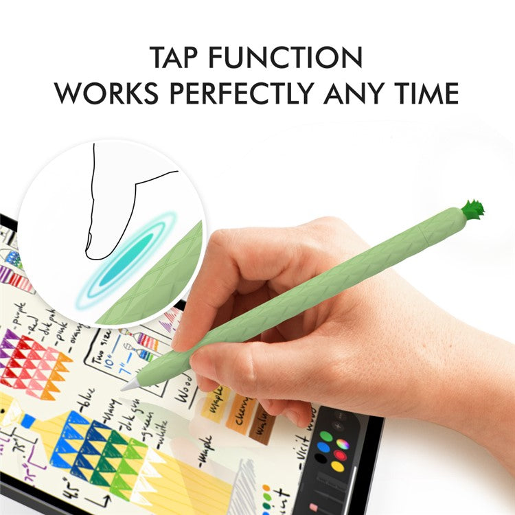 AHASTYLE PT106-2 for Apple Pencil Pro / Pencil (2nd Generation) Stylus Pen Silicone Skin Case Pineapple Style Protective Cover - Green