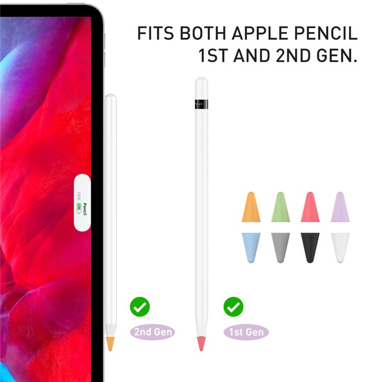 AHASTYLE PT107 8Pcs for Apple Pencil (2nd Generation) / (1st Generation) Pen Tip Cover Stylus Pen Nib Silicone Sleeve - 8 Color Mix