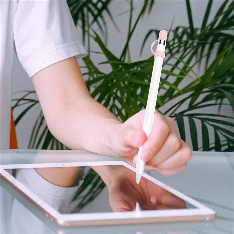 AHASTYLE PT110 3Pcs for Apple Pencil (1st Generation) Charging Cable Adapter Tether Stylus Pen Anti-lost Silicone Cap Cover - White / Pink / Green
