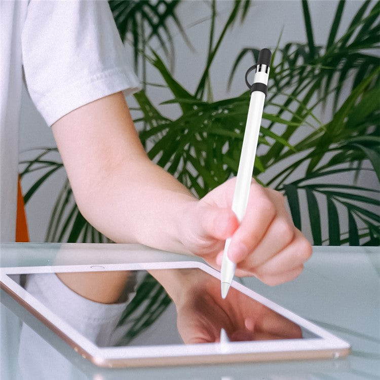 AHASTYLE PT110 3Pcs for Apple Pencil (1st Generation) Charging Cable Adapter Tether Stylus Pen Anti-lost Silicone Cap Cover - White / Blue / Black
