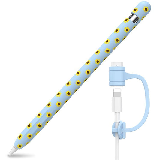 AHASTYLE PT93SF Protective Sleeve for Apple Pencil (1st Generation), Skin-touch Sunflower Pattern Silicone Case Cover - Blue