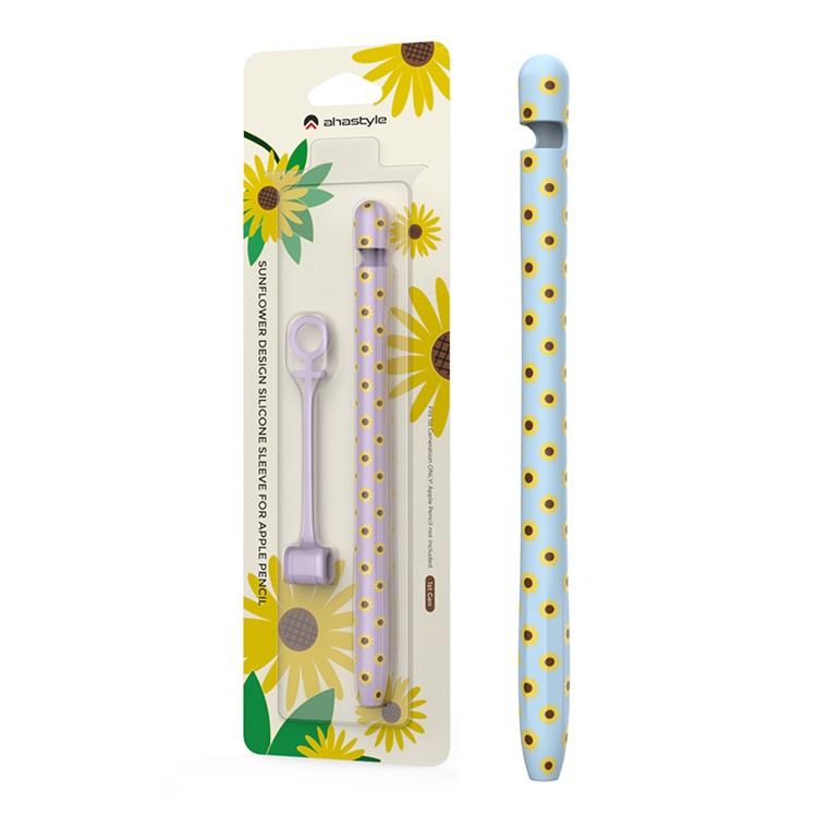 AHASTYLE PT93SF Protective Sleeve for Apple Pencil (1st Generation), Skin-touch Sunflower Pattern Silicone Case Cover - Blue
