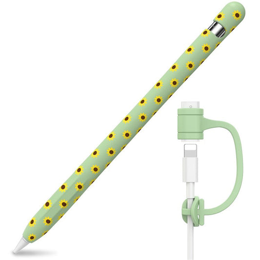 AHASTYLE PT93SF Protective Sleeve for Apple Pencil (1st Generation), Skin-touch Sunflower Pattern Silicone Case Cover - Green