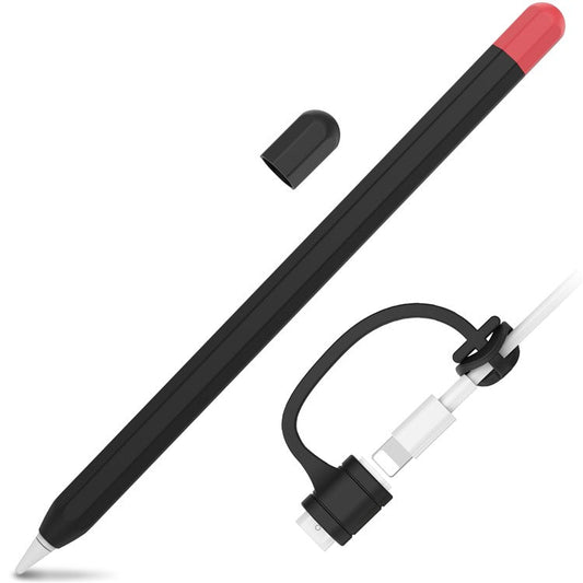 AHASTYLE PT94 Silicone Case for Apple Pencil (1st Generation), Stylus Pen Sleeve Contrast Color Protective Cover - Black / Red