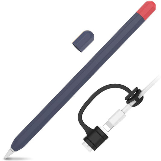 AHASTYLE PT94 Silicone Case for Apple Pencil (1st Generation), Stylus Pen Sleeve Contrast Color Protective Cover - Midnight Blue / Red
