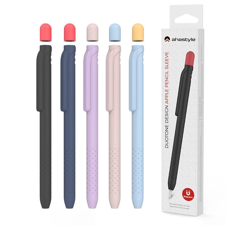AHASTYLE PT152 Silicone Sleeve for Apple Pencil (1st Generation) Stylus Pen Case Dual Color Shockproof Cover - Pink