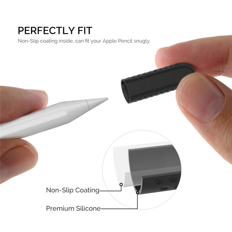AHASTYLE PT92 For Apple Pencil 2nd / 1st Generation 3Pcs Capacitive Stylus Nib Sleeve Silicone Protective Cover - Black
