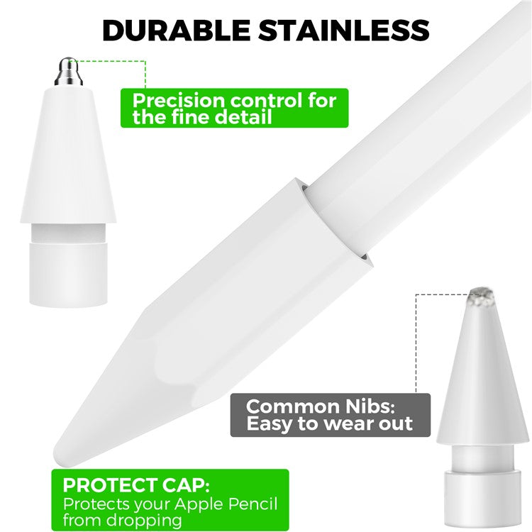 AHASTYLE WG80 For Apple Pencil 2nd / 1st Generation 2Pcs Capacitive Stylus Tip Replacement Pen Nibs - Transparent + White
