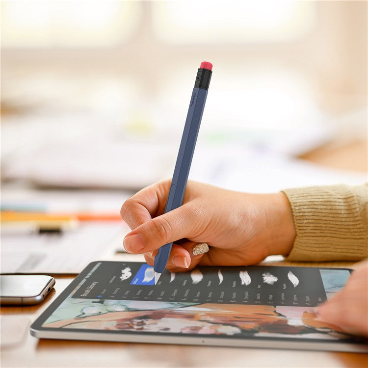 AHASTYLE PT180-2 For Apple Pencil Pro / Pencil (2nd Generation) Retro Silicone Protective Sleeve Capacitive Stylus Pen Anti-Drop Cover - Midnight Blue
