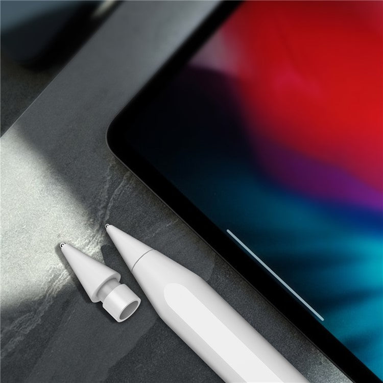 AHASTYLE WG58 For Apple Pencil 2nd / 1st Generation Capacitive Stylus Pen Nib Replacement Touch Screen Pen Tip - White / 3mm Silver Nib