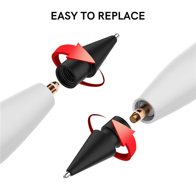 AHASTYLE WG58 For Apple Pencil 2nd / 1st Generation Capacitive Stylus Pen Nib Replacement Touch Screen Pen Tip - Black / 4mm Silver Nib