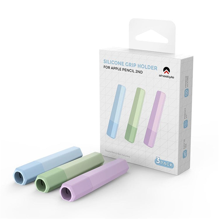 AHASTYLE PT185 3Pcs for Apple Pencil 2nd Generation Sleeve Stylus Pen Grip Silicone Case Gradient Color - Transparent Pink / Purple / Green