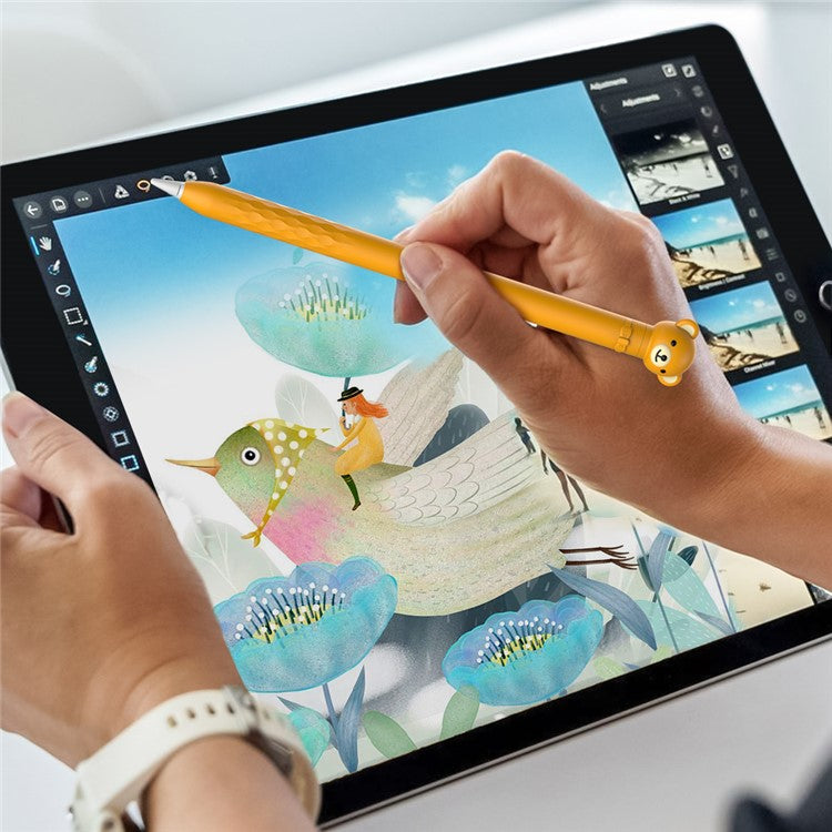 AHASTYLE PT129-1 For Apple Pencil 1st Generation Cartoon Animal Stylus Pen Cover Soft Silicone Protective Sleeve - Orange Bear