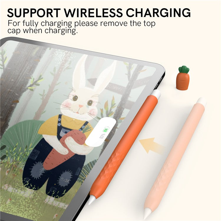 AHASTYLE PT129-2 For Apple Pencil 2nd Generation Cute Cartoon Stylus Pen Cover Soft Silicone Anti-drop Sleeve - Orange / Carrot