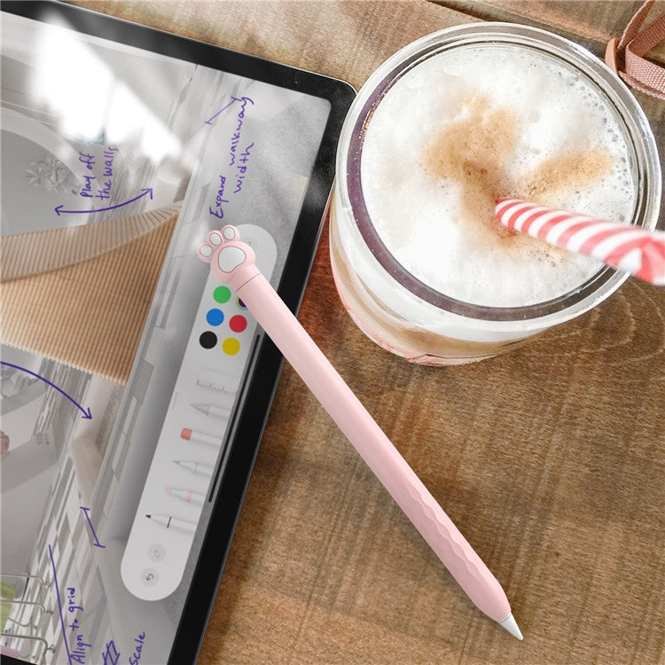 AHASTYLE PT129-2 For Apple Pencil 2nd Generation Cute Cartoon Stylus Pen Cover Soft Silicone Anti-drop Sleeve - Pink / Cat Paw