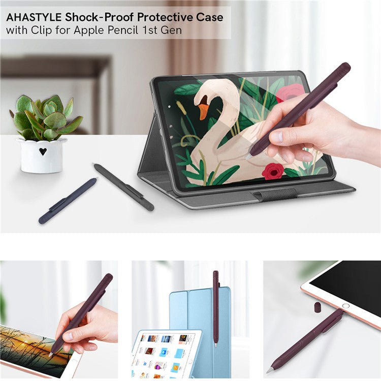 AHASTYLE PT141 Silicone Sleeve for Apple Pencil (1st Generation) Stylus Pen Case Shockproof Protective Cover - Black