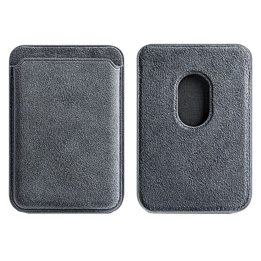 Suede Leather Phone Secure Credit Card Holder for iPhone 14 / 13 / 12 Series Magnetic Card Bag - Light Grey