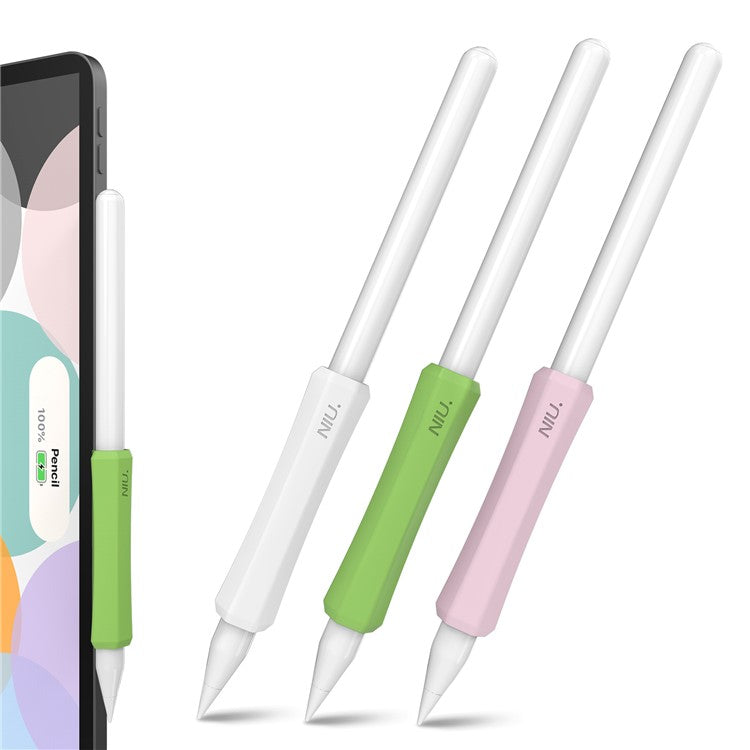 AHASTYLE LC03 3Pcs / Pack Soft Silicone Grip Holder for Apple Pencil 1st / 2nd Generation Stylus Pencil Non-Slip Protective Cover - White / Pink / Matcha Green