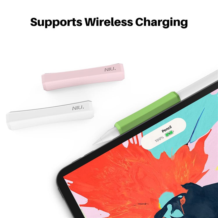 AHASTYLE LC03 3Pcs / Pack Soft Silicone Grip Holder for Apple Pencil 1st / 2nd Generation Stylus Pencil Non-Slip Protective Cover - White / Pink / Matcha Green