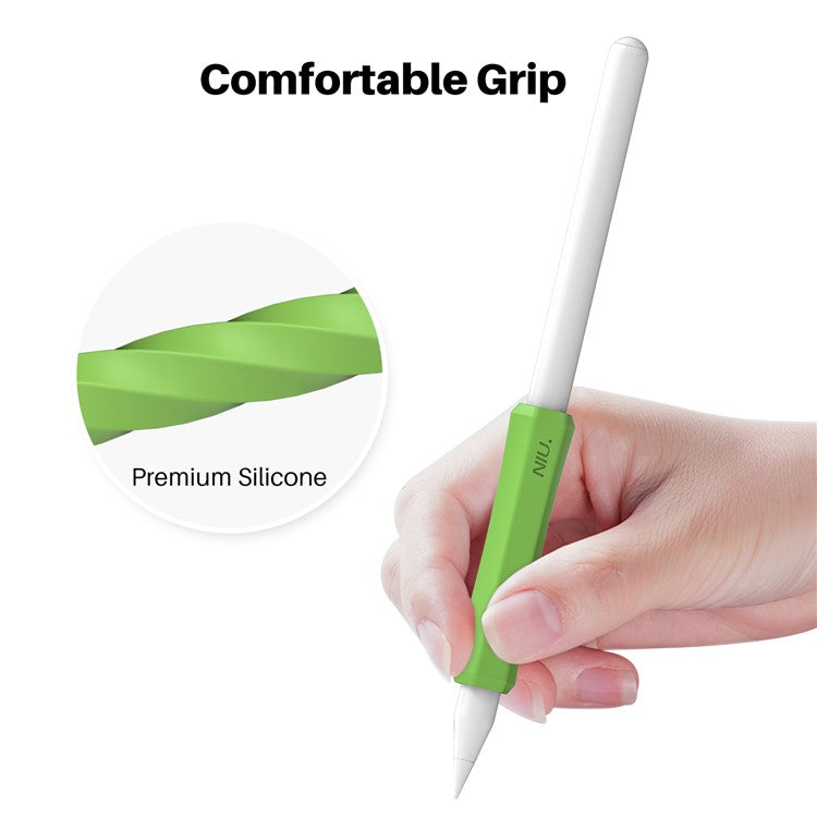 AHASTYLE LC03 3Pcs / Pack Soft Silicone Grip Holder for Apple Pencil 1st / 2nd Generation Stylus Pencil Non-Slip Protective Cover - White / Pink / Matcha Green