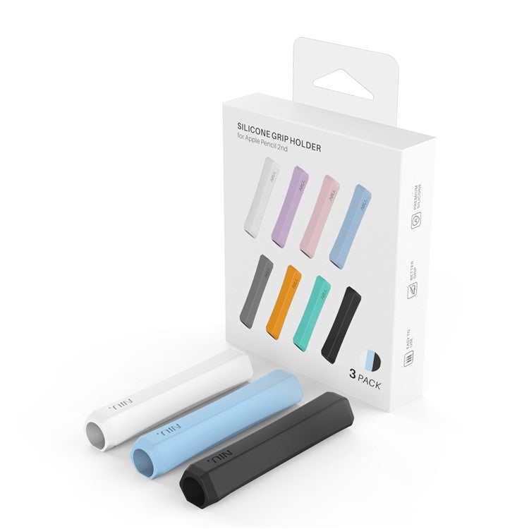 AHASTYLE LC03 3Pcs / Pack Soft Silicone Grip Holder for Apple Pencil 1st / 2nd Generation Stylus Pencil Non-Slip Protective Cover - White / Blue / Black