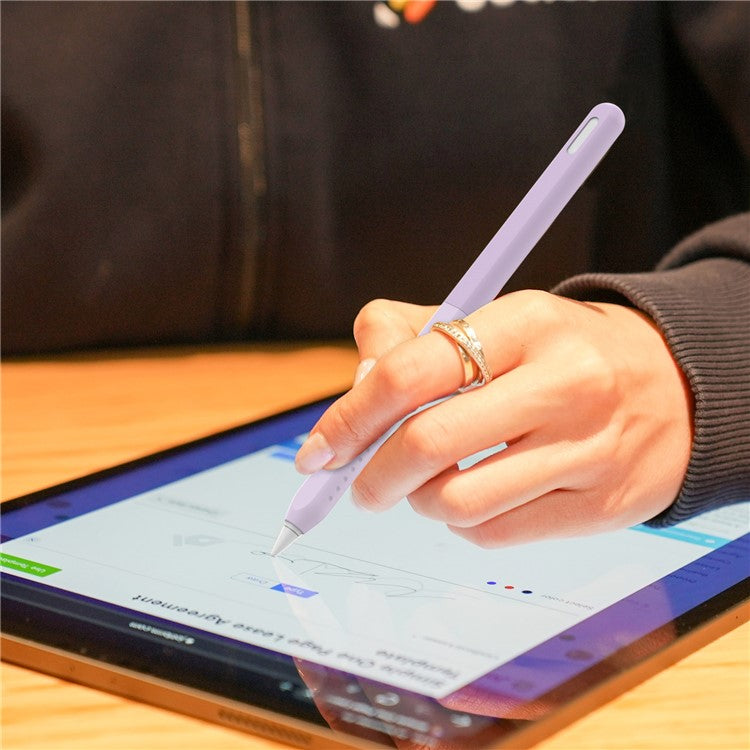 AHASTYLE PT182 Silicone Stylus Pen Cover for Apple Pencil Pro / Pencil (2nd Generation) Color Splicing Retro Capacitive Stylus Sleeve - Purple