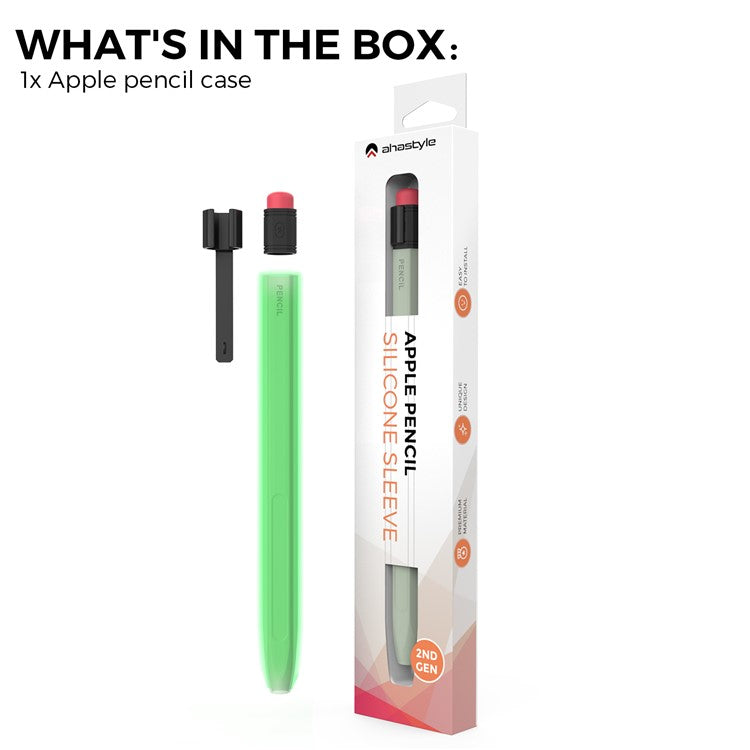 AHASTYLE PT80-2-K For Apple Pencil 2nd Generation Soft Silicone Cover Stylus Pen Anti-drop Sleeve - Fluorescent Green