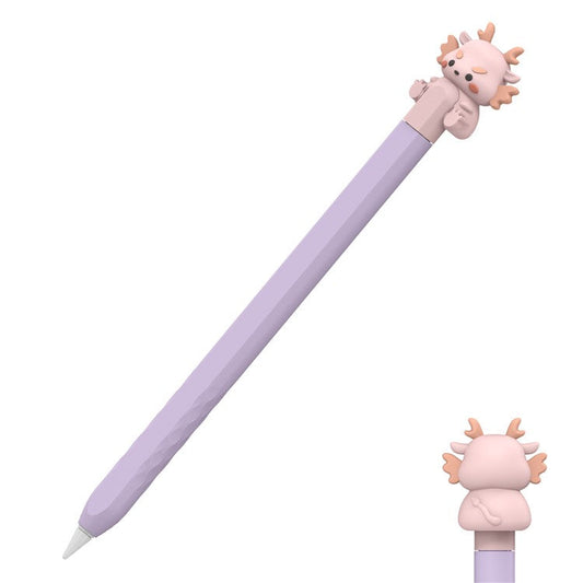 AHASTYLE PT129-2 For Apple Pencil (2nd Generation) Cartoon Dragon Silicone Sleeve Stylus Pen Protective Cover - Purple