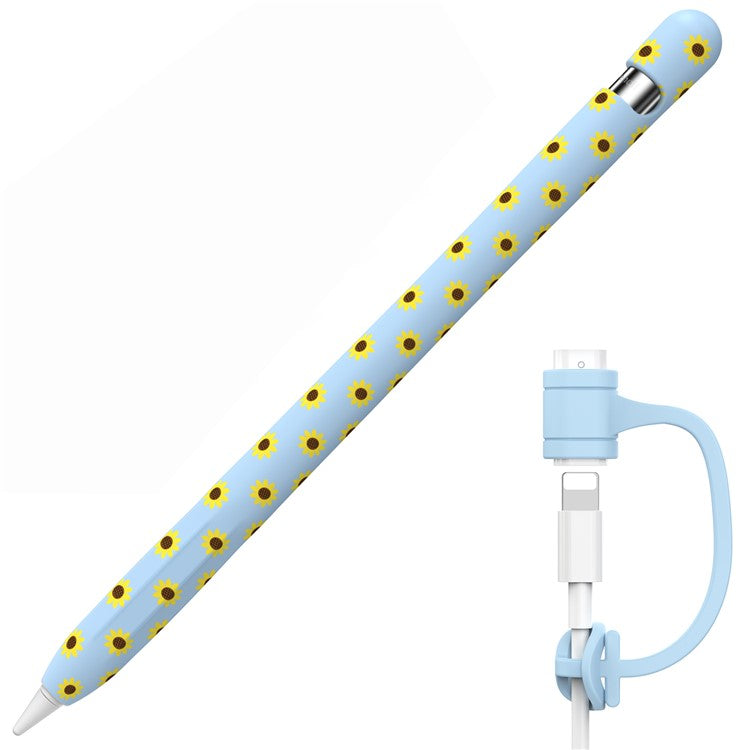 AHASTYLE PT93SF For Apple Pencil (1st Generation) Silicone Sleeve Sunflower Pattern Skin-touch Cover - Blue