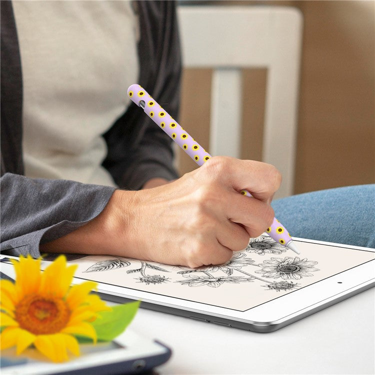 AHASTYLE PT93SF For Apple Pencil (1st Generation) Silicone Sleeve Sunflower Pattern Skin-touch Cover - Purple