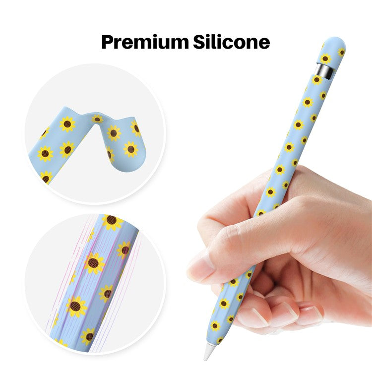 AHASTYLE PT93SF For Apple Pencil (1st Generation) Silicone Sleeve Sunflower Pattern Skin-touch Cover - Green