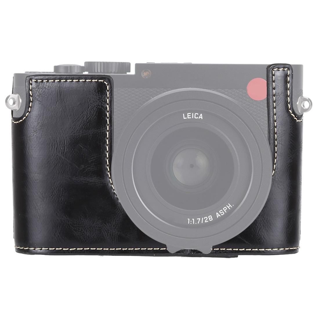 1/4 inch Thread PU Leather Camera Half Case Base for Leica Q (Black)