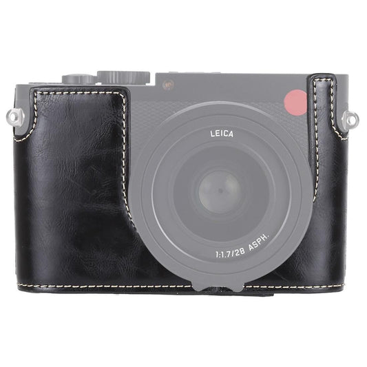 1/4 inch Thread PU Leather Camera Half Case Base for Leica Q (Black)