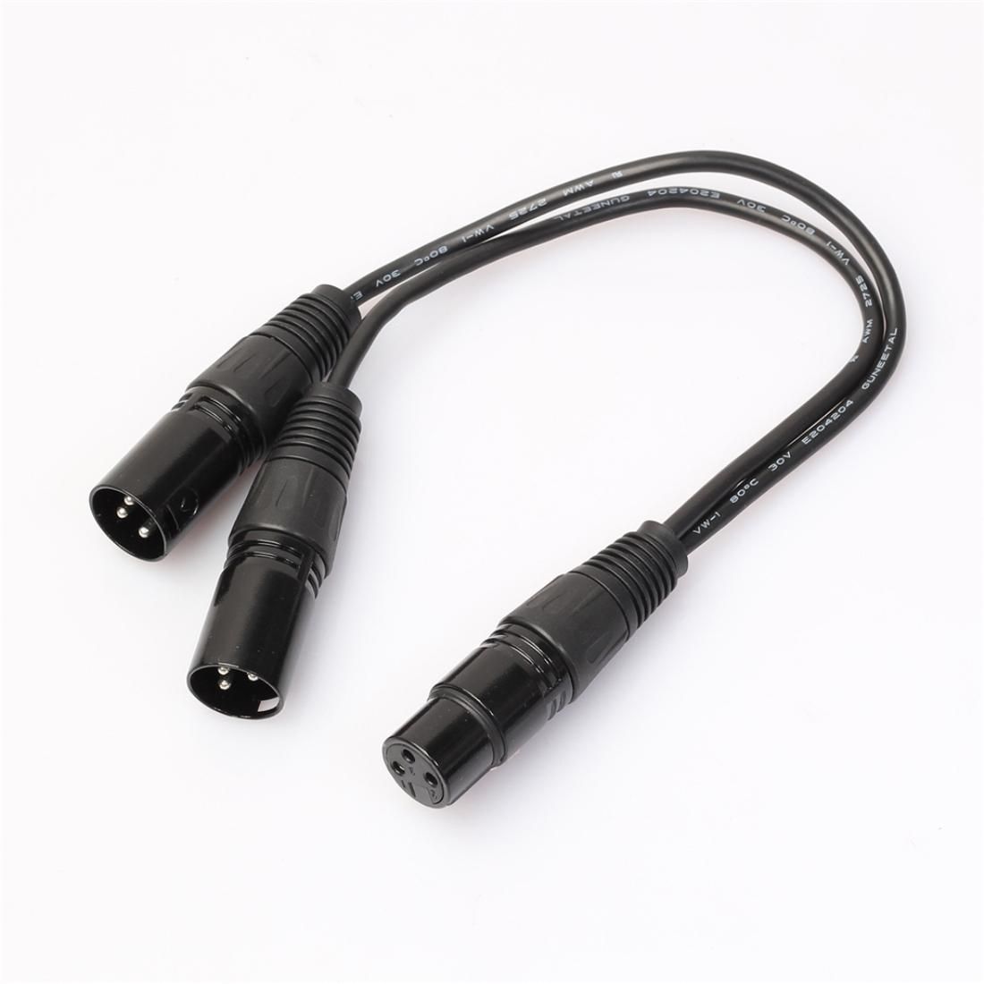 30cm 3 Pin XLR CANNON 1 Female to 2 Male Audio Connector Adapter Cable for Microphone / Audio Equipment (Black)