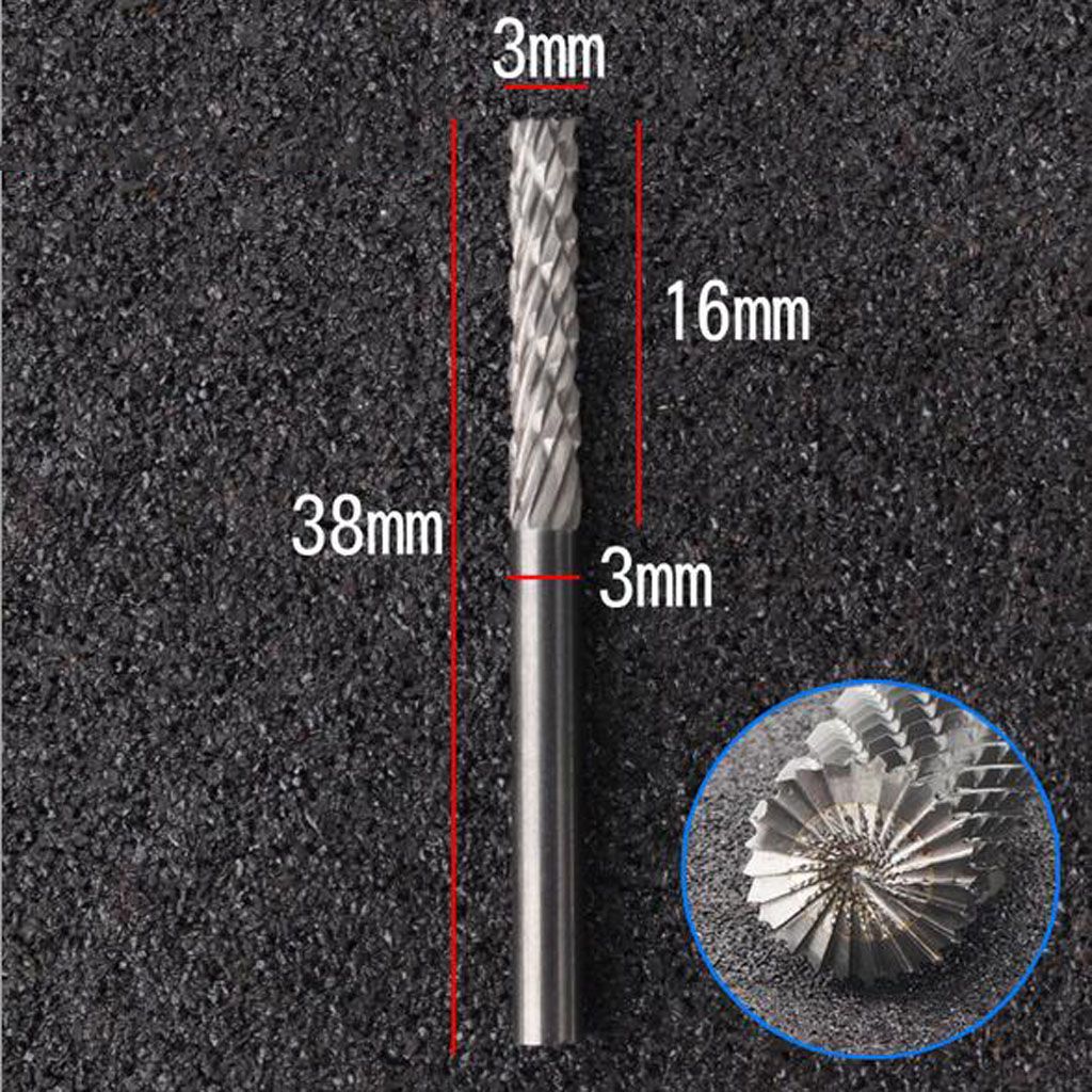Tungsten Carbide Rotary Point Burrs Die Grander Cutter 3x3mm Double-groove